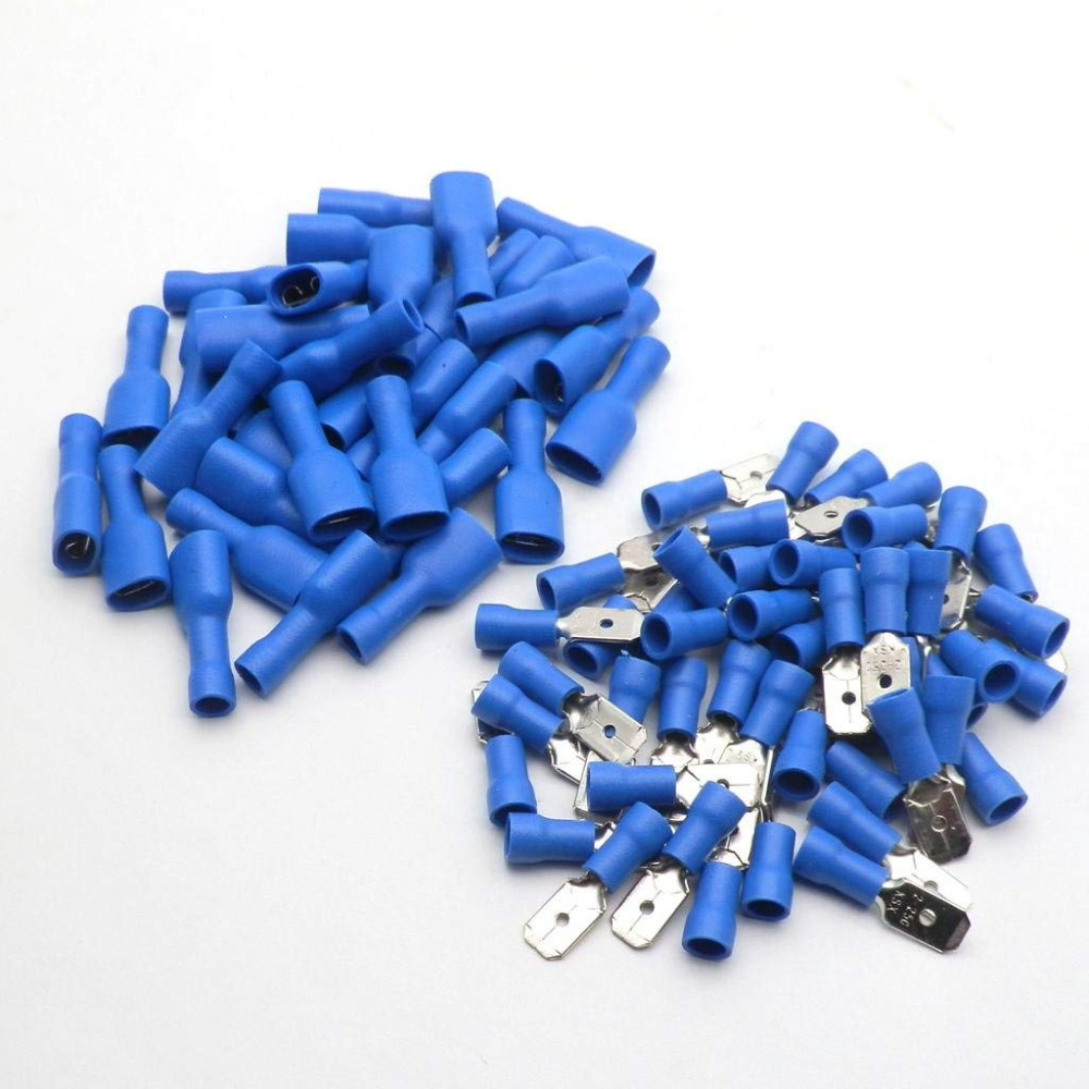 100pcs FDD 1.25-250 MDD 6.3mm Red Blue Female Male Spade insulation wire Electrical Crimp Terminal Connectors Wiring Cable Plug