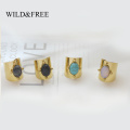 Wild&Free Stainless Steel Gold Color Wide Rings For Women Big Natural Stone Finger Ring Vintage Jewelry Best Gift