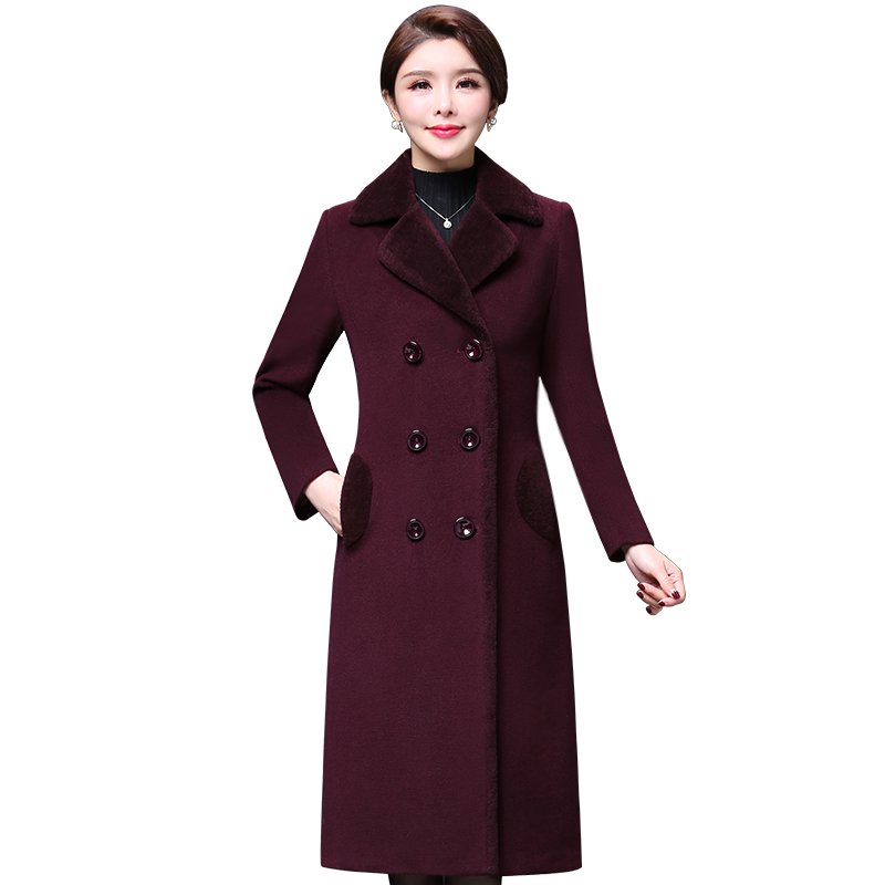 M-5XL New Women Wool Blends Coat Winter 2020 Fashion Mother Thicken Cashmere Collar Long Jacket Warm Slim Tops Outerwear Female