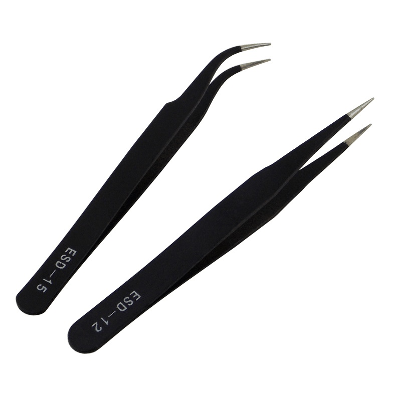 2Pcs Antistatic Electroplating Nonmagnetic Stainless Steel Curved Straight Eyebrow Tweezer Eyelash Extension DIY Necessary Tools