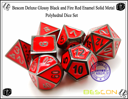 Bescon Deluxe Glossy Black and Fire Red Enamel Solid Metal Polyhedral Role Playing RPG Game Dice Set (7 Die in Pack)-6