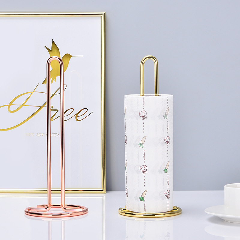 32CM Simple Golden Wrought Iron Paper Towel Rack Table Kitchen Vertical Paper Towel Holder