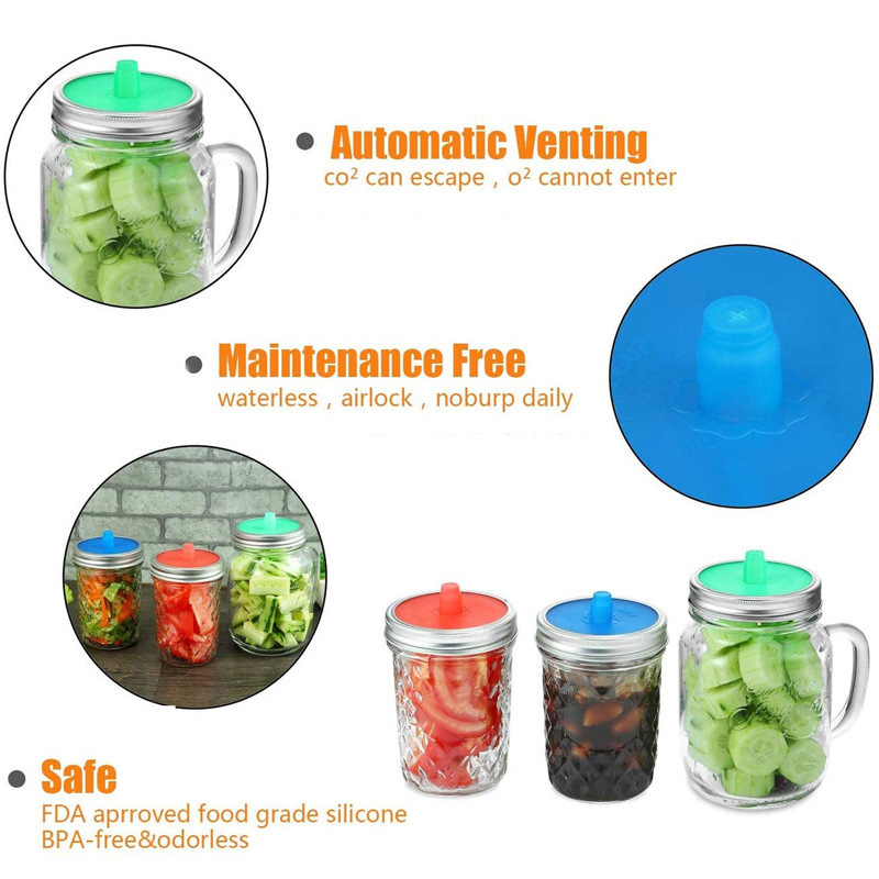 86MM Silicone Tea Tureen Waterless Airlock Fermentation Lid With Metal Ring Wide Mouth Sauerkraut Fermented Sealing Cap Cup Lid
