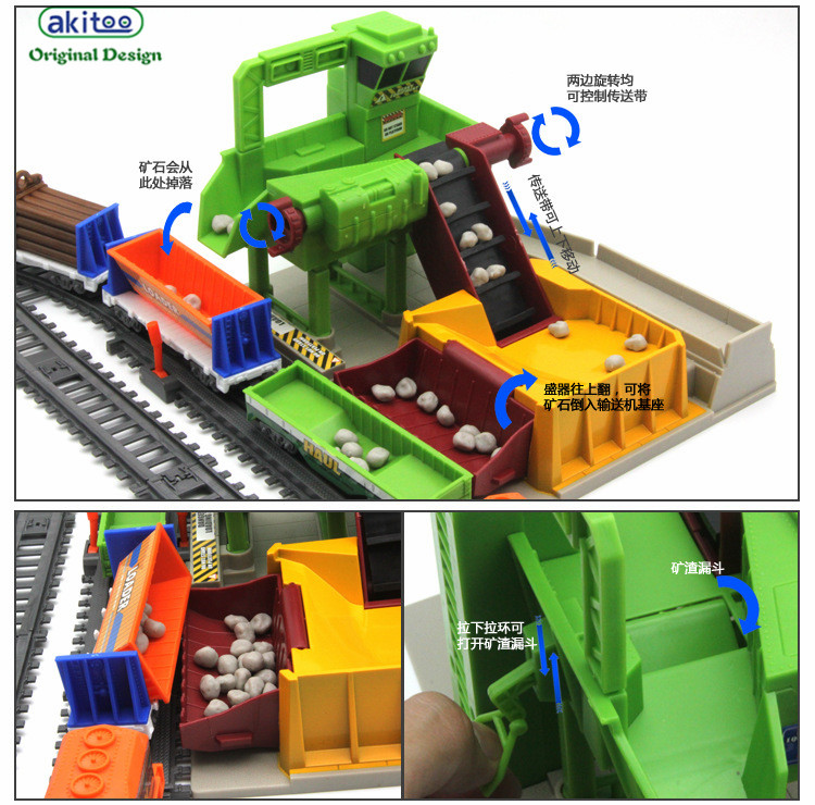 akitoo 1025 Electric light rail car full length 1067cm simulation ore loader tunnel children toys early education toys gift
