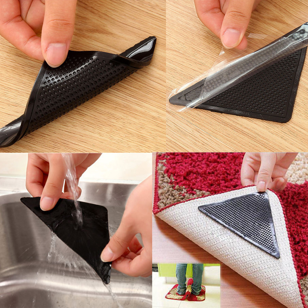 4 X Carpet Pad Non Slip Tri Sticker Anti Slip Mat Pads Anti Slip Washable Non Slip Silicone Grip Corners Pad For Bathroom