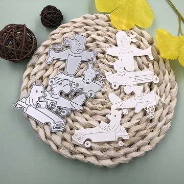 Bunnymoon Animal with Plane or Car Metal Cutting Dies Embossing Scrapbooking Stencil Craft Cut Dies For DIY Card Handmade