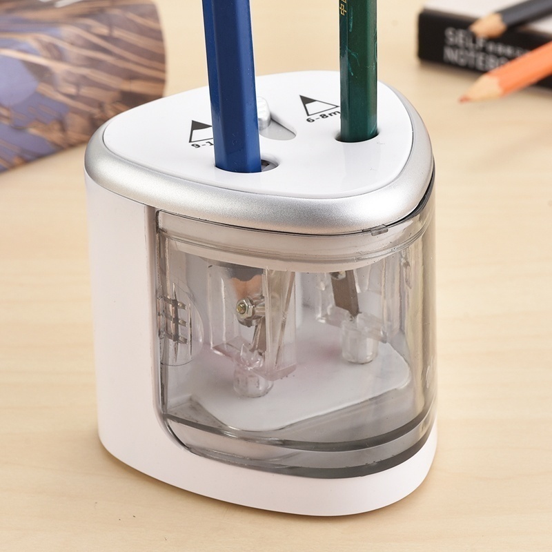 Battery Operated Pencil Sharpener W/2 Holes 6-8mm and 9-12mm Electric Sharpener Auto-Stop Pencil Charpener