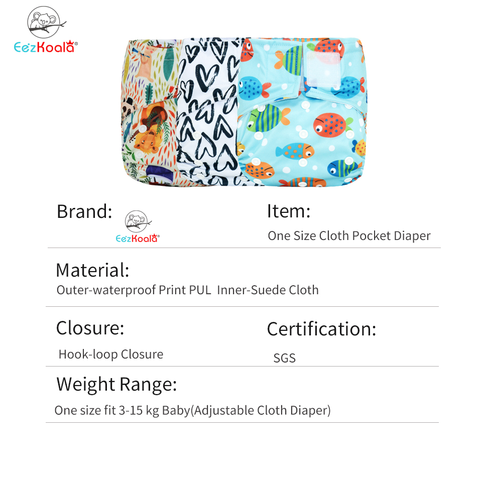 EezKoala 4PCS/Set Eco-friendly Cloth Diaper Fast Dry Cloth Baby Diapers Reusable&Washable Cloth Diaper Insert Nappy