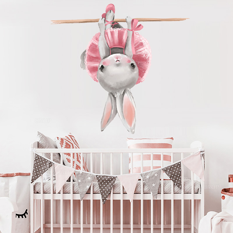 Baby Room Cute Ballet Bunny Wall Stickers for Kids Room Baby Nursery Decoration Cartoon Wall Decals Girl Gift Home Decoration
