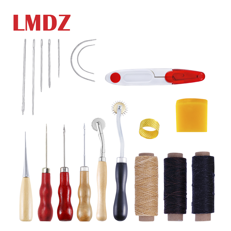LMDZ 19Pcs Leather Craft Hand Stitching Sewing Tool Set Leather Craft Tool Sewing Saddle Groover Punch Tools Kit Thread Awl
