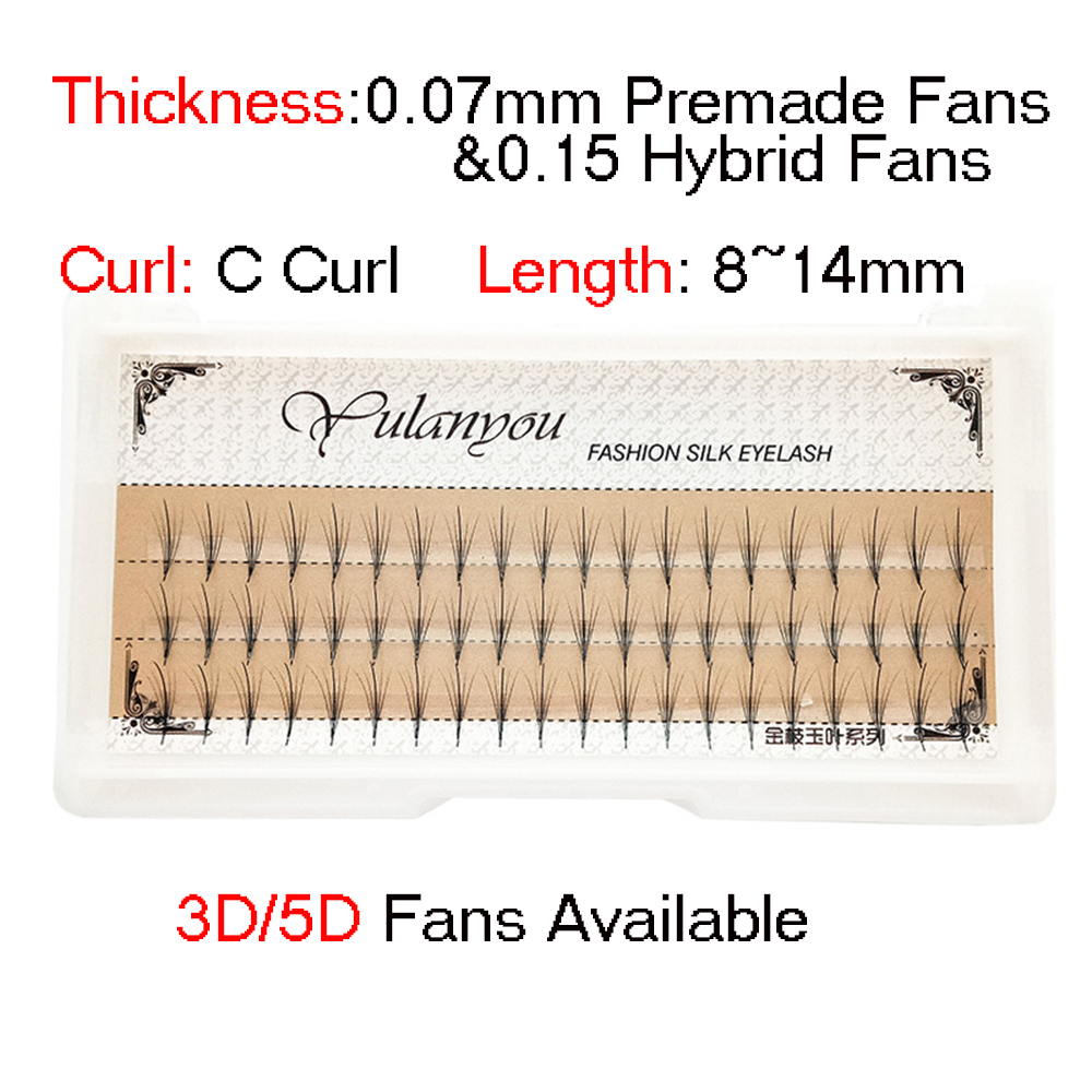 C Curl 3D/5D Hybrid Fan Lashes Premade Volume Fan Eyelash Extension Flat Volume Effect Handmade Long Natural Lashes 8~14MM