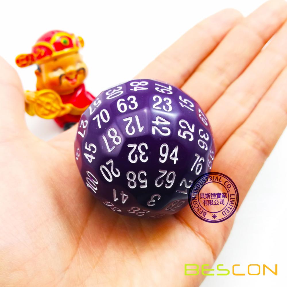 Bescon Polyhedral Dice 100 Sides Dice, D100 die, 100 Sided Cube, D100 Game Dice, 100-Sided Cube of Purple Color