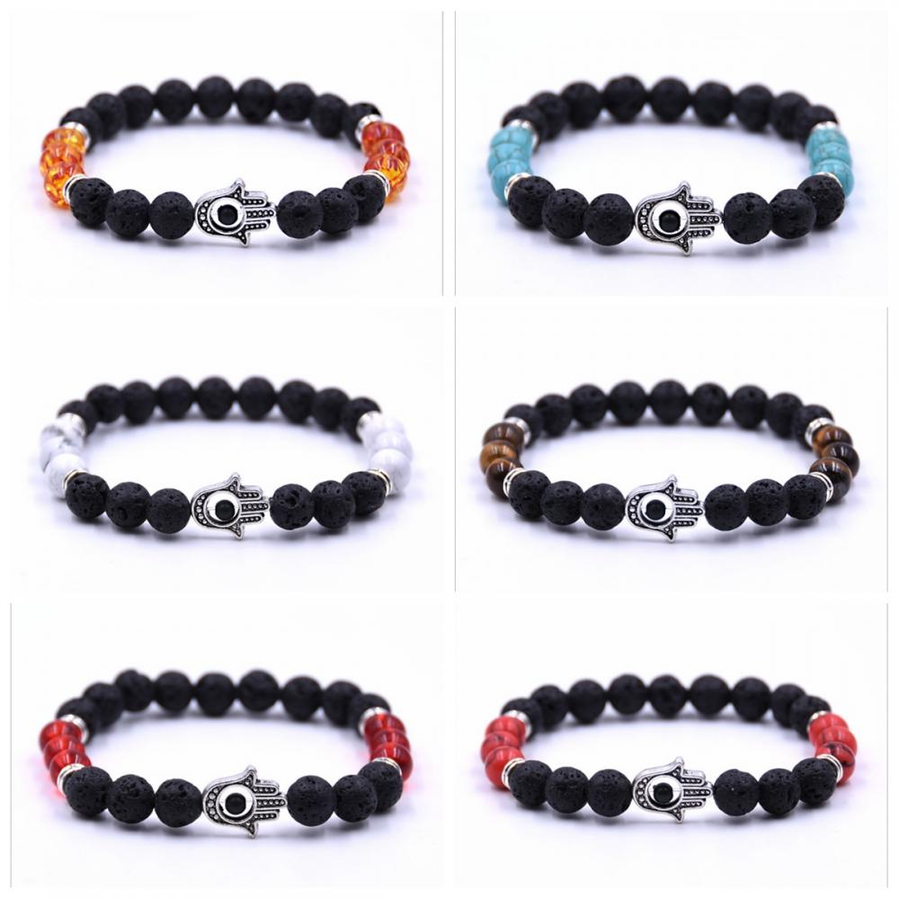 Gemstone Evil Eye Bracelet Lava Stone Essential Oil Diffuser Reiki Healing Balancing Round Beads