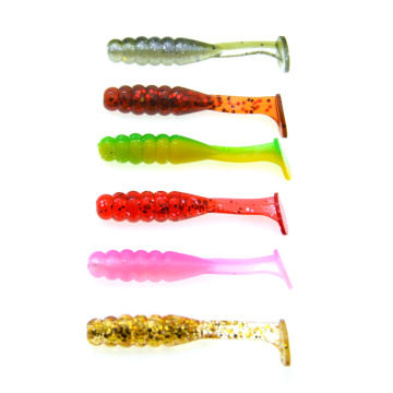 Fishing Lure Screw T Tail Grub 15 Pieces Bag Dual Color Fish Soft Bait Artificial Worm Lures 5cm 1.5g