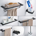 Bath Hardware Set Stainless Steel Towel Shelf Roll Paper Holder Wall Mounted Toothbrush Holder Toilet Brush Holder Black Color