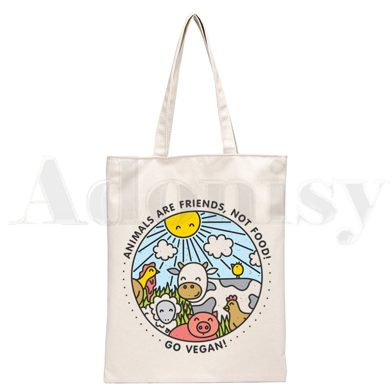 Kawaii Cartoon Vegan Floral Vintage Graphic Cartoon Print Shopping Bags Girls Fashion Casual Pacakge Hand Bag