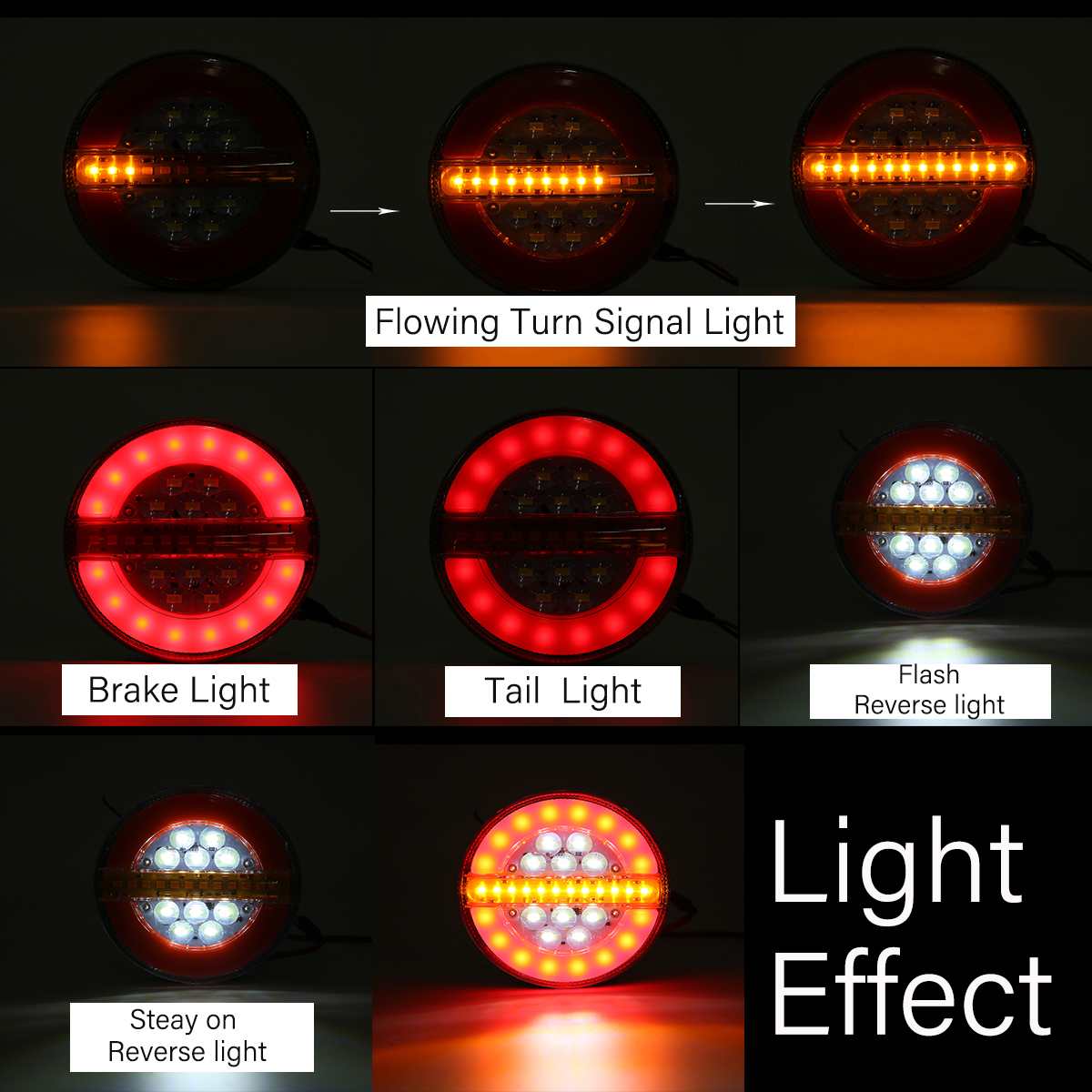 2Pcs 24V 4" LED Trailer Truck Tail Light Brake Light DRL Flow Turn Signal Lamp Strobe Light for Car Boat Bus Van Caravan