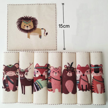8pcs Indian animals lion fox tiger monkey Cotton Linen Hand dyed painting Digital Printed Quilt Fabric DIY Sewing Patchwork