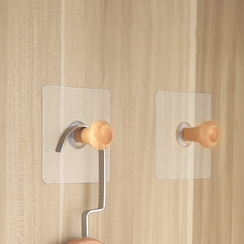 2 Pcs Nordic Solid Wood Hook Decorative Key Holder Coat Hooks Hanger Bathroom Storage Hooks Punch Free Bathroom Accessories