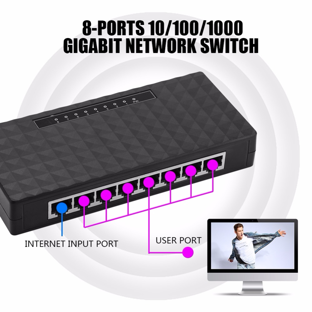 8 Ports 10/100/1000Mbps Gigabit Ethernet Switches RJ45 Smart Network Switch