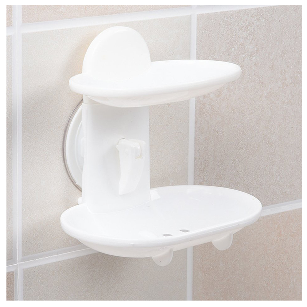 Double Soap Dish Strong Suction Soap Holder Cup Tray for Shower Bathroom (White)