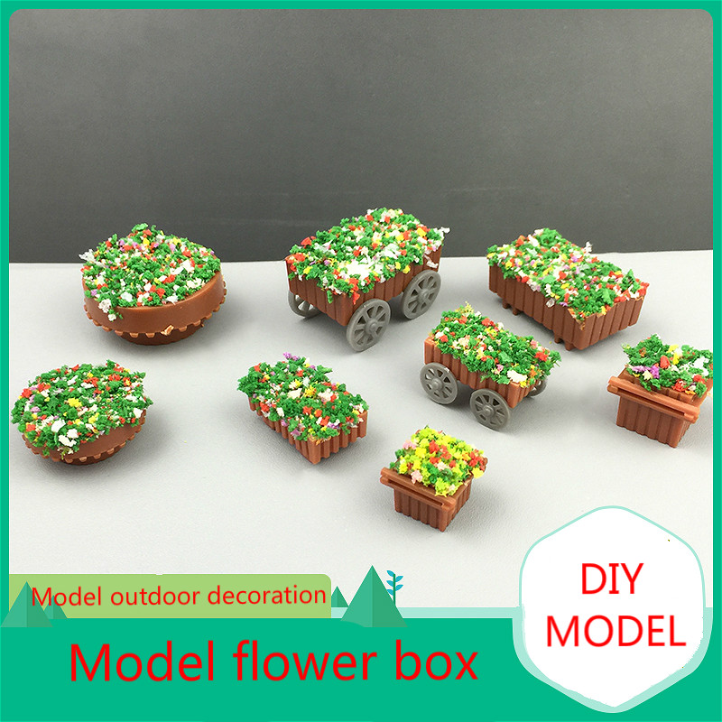 10pcs Model Material Building Sand Table Landscape Model Greening Flower Bed Outdoor Flower Box Flower Car Flower Pot Flower