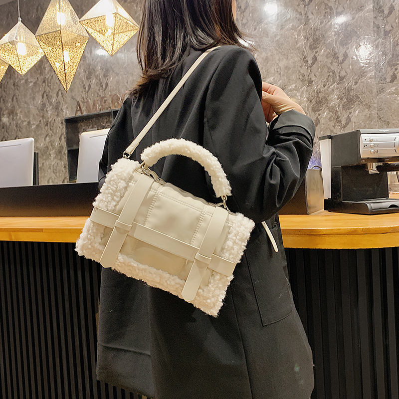 Fashion Plush Tote Women's Handbag Casual Lambswool Pu Leather Shoulder Messenger Bags for Women 2021 Women's Designer Bag Purse