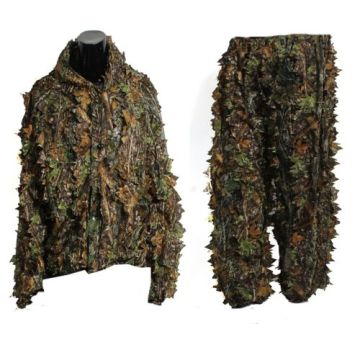 ELOS-Polyester Durable Outdoor Woodland Sniper Ghillie Suit Kit Cloak Military 3D Leaf Camouflage Camo Jungle Hunting Birding