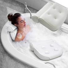3D Mesh Non-Slip Bath Pillow Cushion Tub Spa Bathtub Head Back Support Rest With 6 Suction Cups Bathroom Shower Relaxing Tool
