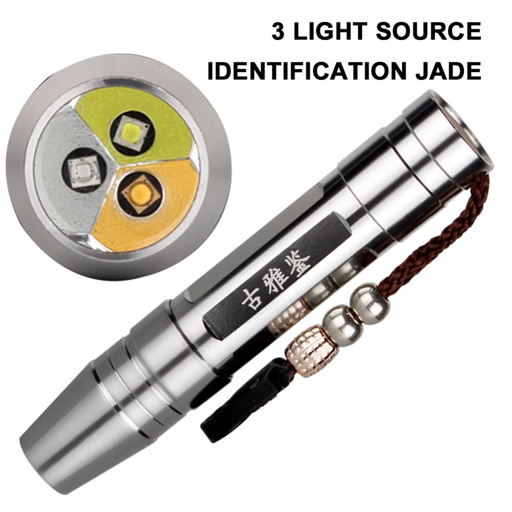 Ultraviolet 350 lm UV White Yellow 3 LEDs Light Source Flashlight lamp for Jade Jewelry Identification