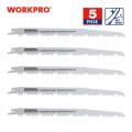 WORKPRO 230mm Saw Blades Wood Pruning Reciprocating Saw Blades Clean For Wood Fast Cutting (5 TPI) - 5 Pack 9 inchx1.3x5T