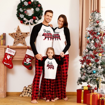 PatPat New Arrival Autumn and Winter Plaid Bear Family Matching Pajamas Sets(Flame Resistant) Family Look Clothing