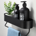 Black Bathroom Shelf 30/40/50 cm Kitchen Wall Shelves Shower Basket Storage Rack Towel Bar Robe Hooks Bathroom Accessories