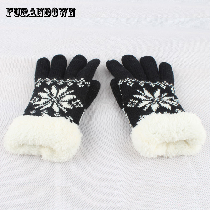 2019 winter women gloves snowflake knitted mittens touch gloves for phone ladies warm fleece wool gloves