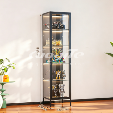 Tall Steel Frame Glass Display Bookcase