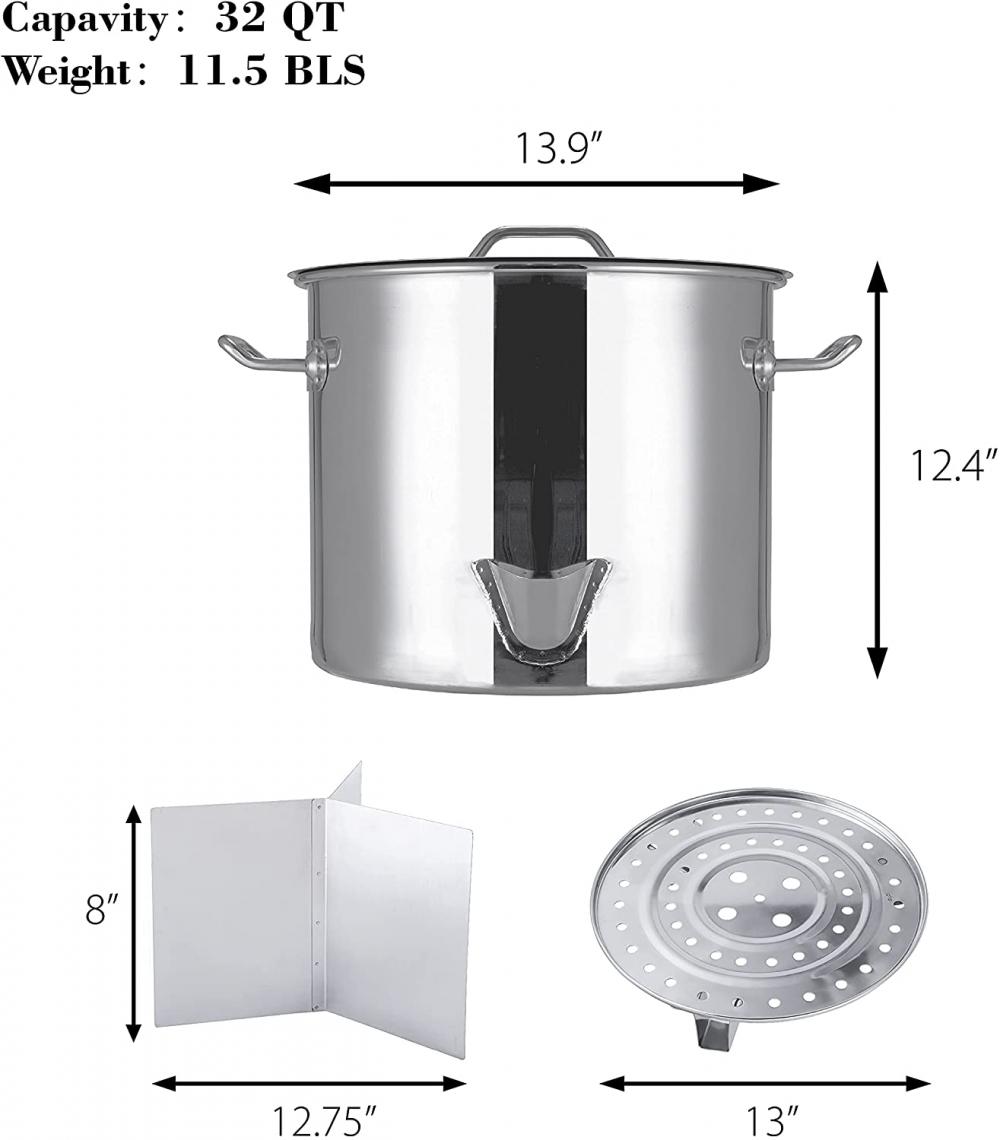 32QT Stainless Steel Tamale Steamer Pot with Lid