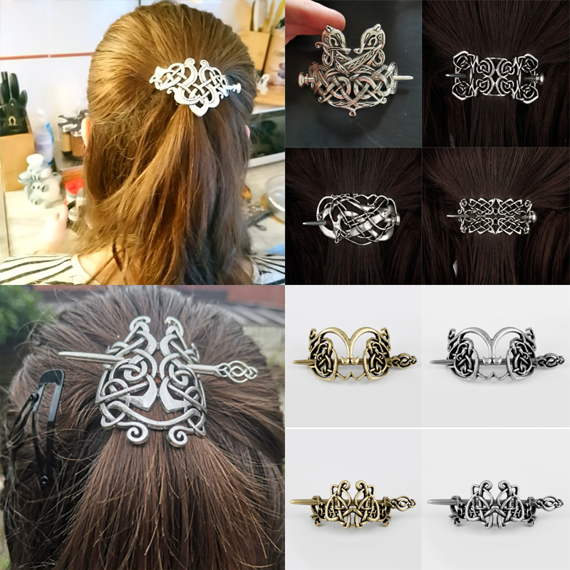 Viking Hairpin Celtics Knots Crown Vintage Metal Hair Stick Runes Dragons Slide Hair Clip Women Hair Jewelry Accessorie Gifts