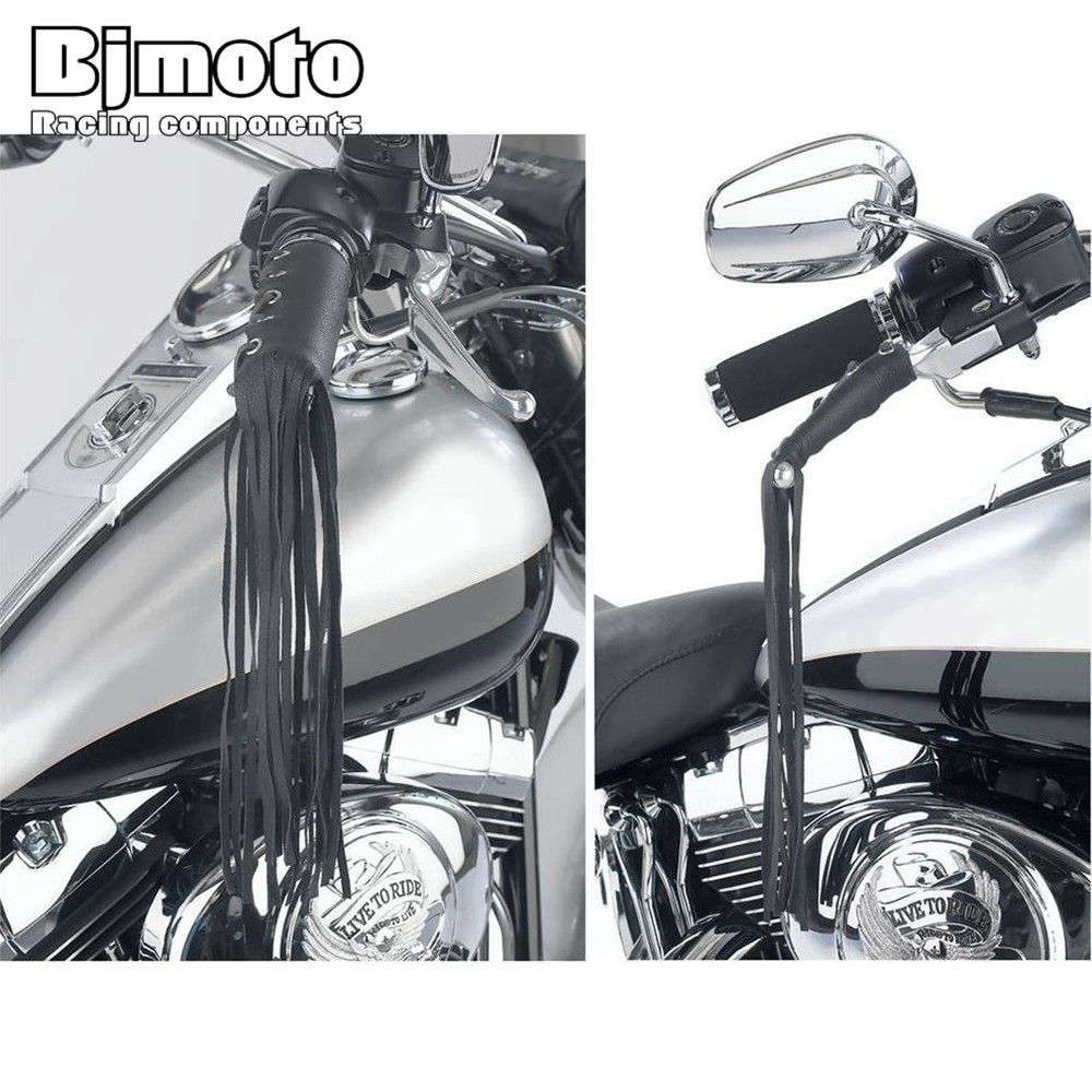 BJMOTO Motorcycle Handle Bar Tassel Fringe 23" Grip Cover Motorbikes 19" Lever Combo For Harley Yamaha Honda Kawasaki Cruiser