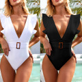 2021 sexy push-up bikini ladies fitness ladies open bikini solid color hollow one-piece ruffled bikini swimwear