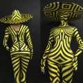 Bar Nightclub Hallowmas Carnival printed jumpsuit Womena Singer Pole Jazz Disco Dance Zebra Stripes Suit Stage Wear Performance