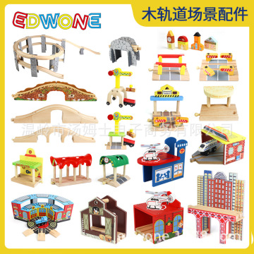 Edwone wooden magnetic track scene beech bridge crane parking garage apron wooden track accessories children's toys