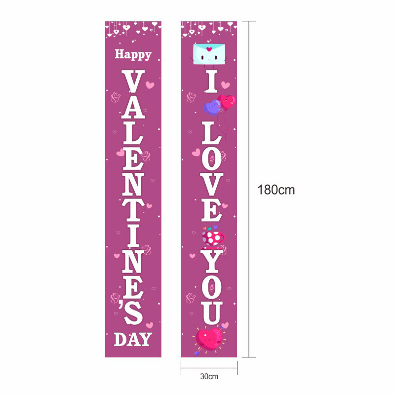 Door Banner Letter Heart Print Couplet Door Curtain Portiere Decorative Flags Cloth for Valentine's Day Festive Atmosphere Decor