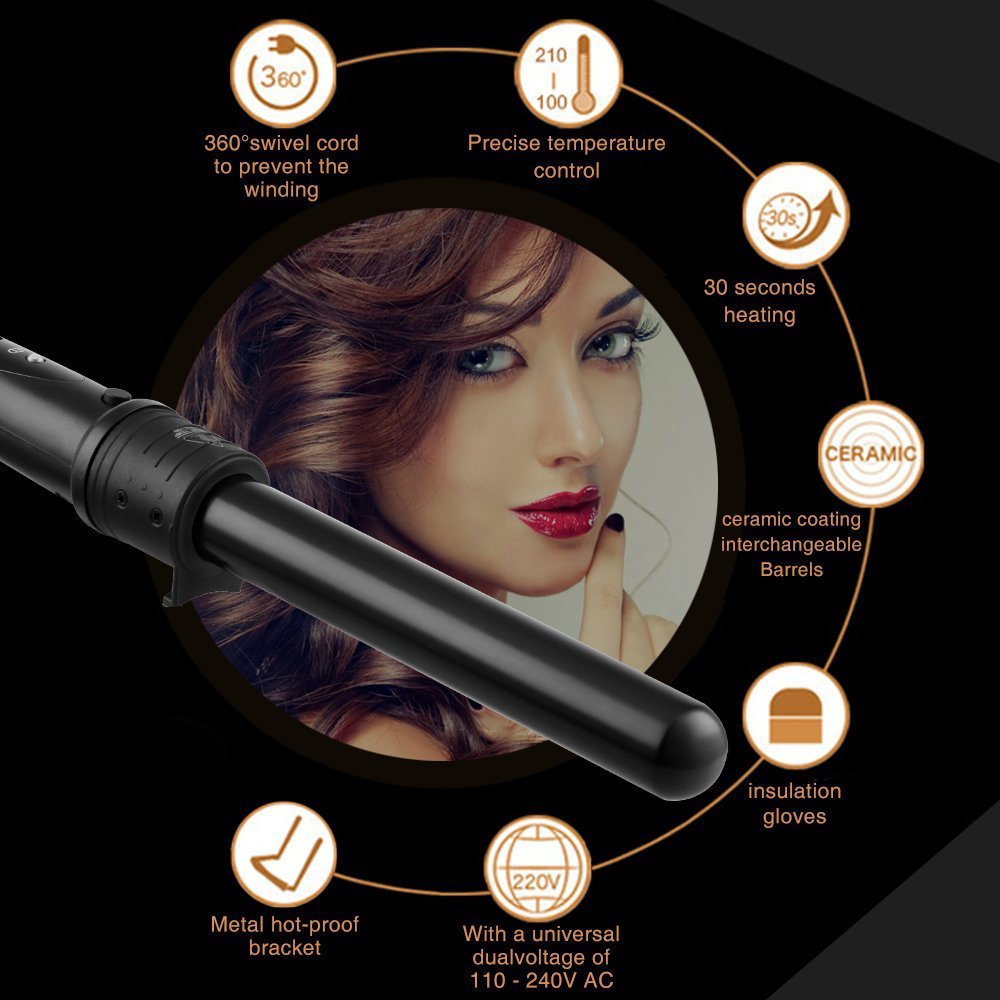 6 In 1 Professional Ceramic Curling Iron Interchangeable Hair Curler waver LED display Curling Wand roller With Resistant Glove