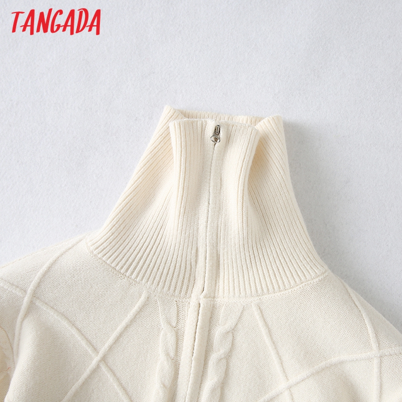 Tangada Chic Women Turtleneck Twist Sweater Vintage Ladies Short Style Vintage Knitted Jumper Tops YU24