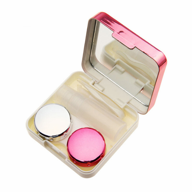 Hot Mirror Contact Lens Case simple square companion box compact portable myopia beauty care box