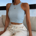 Women Tank Tops Sexy Crop Vest Solid Harajuku Korean Female Off Shoulder Knitted Khaki Ribbed Summer Tops Sports Outfits Elastic