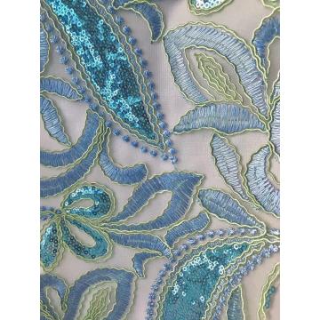 sequin cord plain flat colorful foliage embroidery fabric