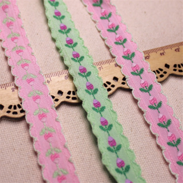 3 yards 1.5 cm Pink Green Embroidered Flower Webbing Garment Bags Trimmings Wedding Dress Ribbon Polyester Cotton Fabric