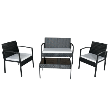 Black Metal PE Rattan KD Balcony Sofa Set