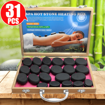 Tontin 31pcs/set hot stone massage set tool basalt massage stones 220V/110V bamboo heater box CE ROHS Round stone massager